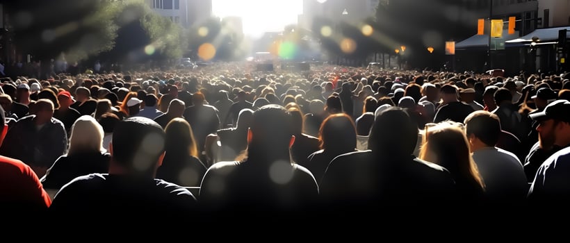 Crowd in the city. Concept of world population day. photo