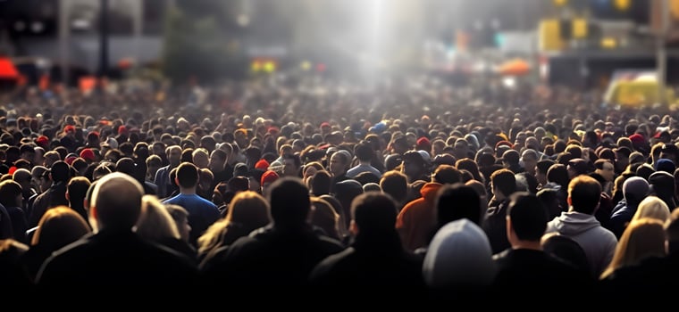 Crowd in the city. Concept of world population day. photo