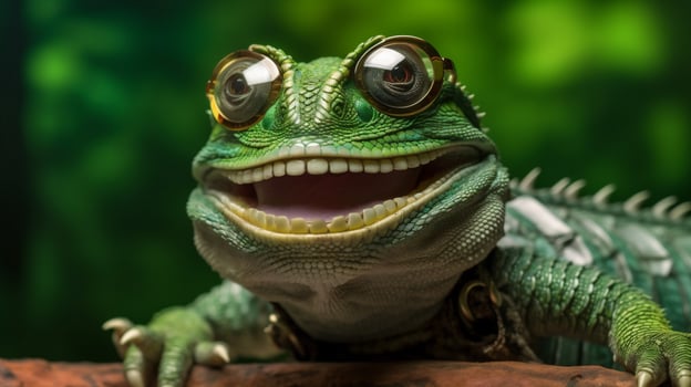 glasses portrait animal green lizard iguana reptile close-up scale wildlife. . photo