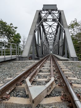 Perspective view of the steel railway bridge. photo