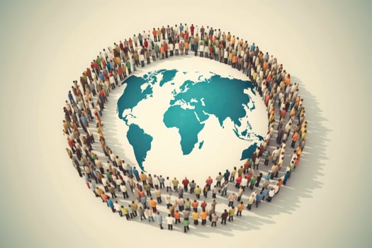 Group of people around planet Earth. photo