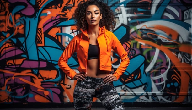 Young women exercising outdoors looking at camera generated by AI photo