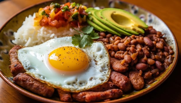 Grilled pork with fried egg and salad photo