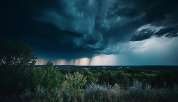 Spooky forest, moody sky, electricity strikes tree photo