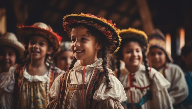 Cheerful children in traditional clothing at festival parade photo