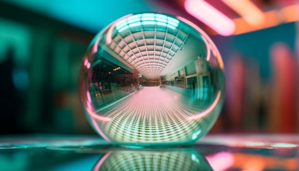 Futuristic nightclub glows with vibrant multi colored lights generated by AI photo