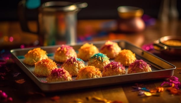 Freshly baked homemade muffins, a sweet indulgence generated by AI photo