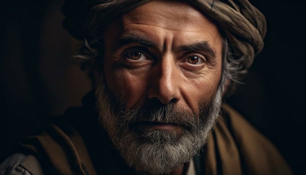 Serious senior man exudes confidence and elegance generated by AI photo