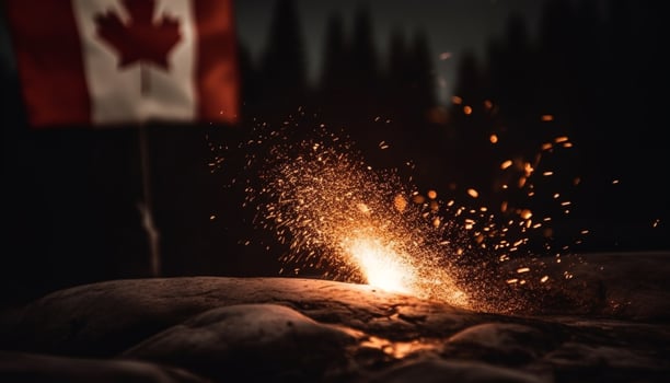 Molten metal flowing, glowing in steel mill generated by AI photo