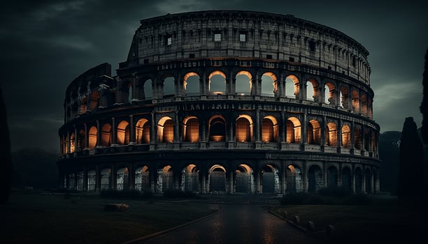 Illuminated ancient ruins ize majestic Italian culture generated by AI photo