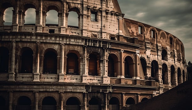 Ancient ruins illuminated at dusk, majestic generated by AI photo