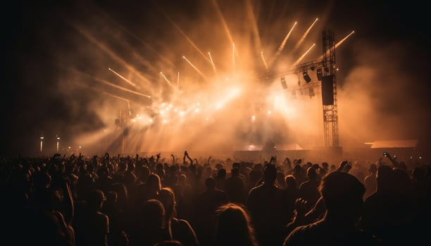 Silhouettes dance in glowing stage light excitement generated by AI photo
