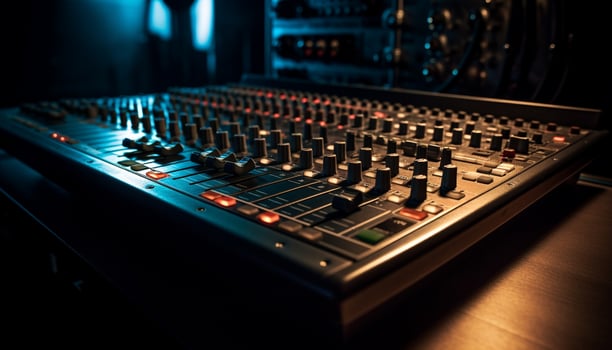 Electric mixer sliding knob controls nightclub sound generated by AI photo
