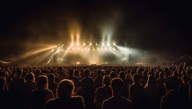 Excited crowd cheers at popular music concert generated by AI photo