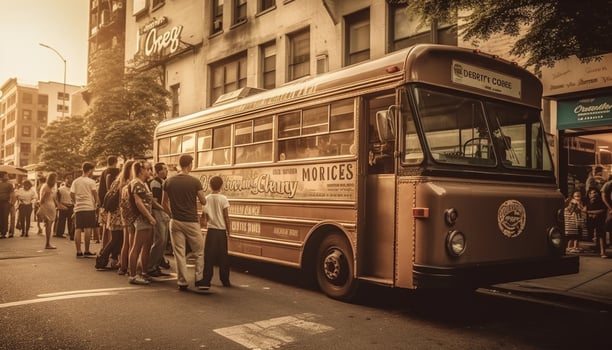 Crowded double decker bus rushes through city traffic generated by AI photo