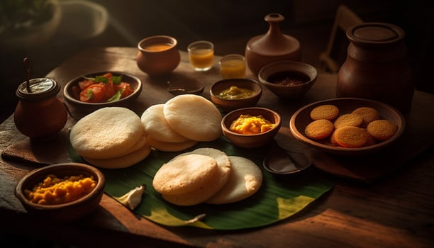 Rustic homemade meal on wooden table still life generated by AI photo