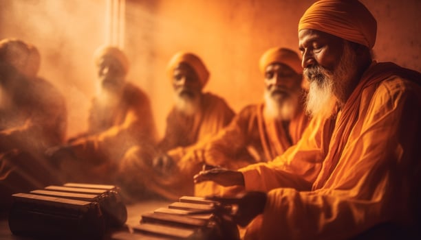 Smiling men and women reading religious books generated by AI photo