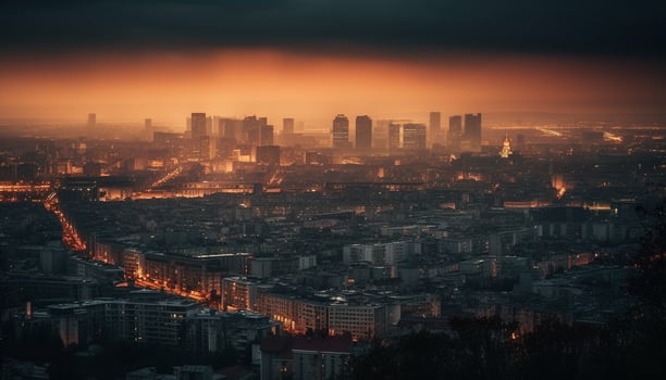 Glowing Beijing skyline at dusk, no people generated by AI photo