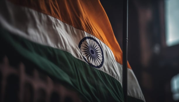 Waving American flag symbolizes patriotism and pride generated by AI photo