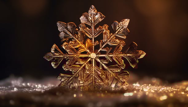Shiny snowflake decoration on frosty winter night generated by AI photo