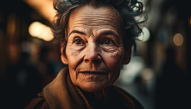 Smiling senior woman embraces aging with confidence generated by AI photo