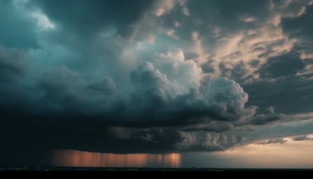 Dramatic sky over tranquil water at twilight generated by AI photo
