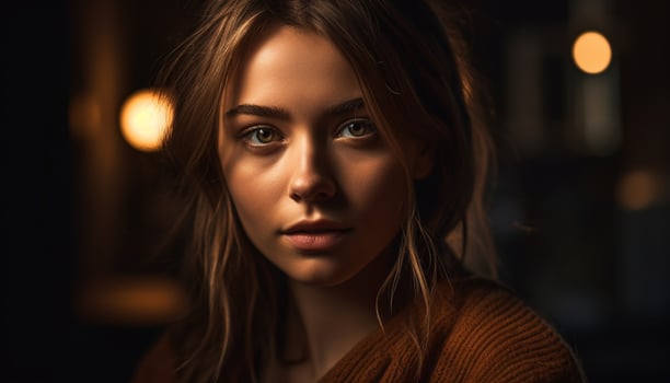 Beautiful young woman with brown hair smiling generated by AI photo