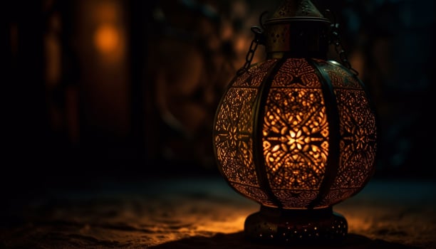 Illuminated lanterns adorn the night of Ramadan generated by AI photo