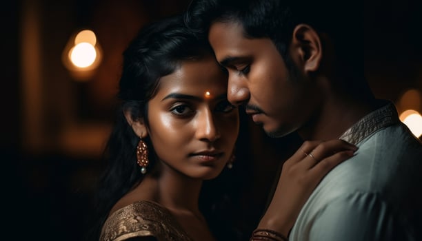Young couple in love, embracing at night generated by AI photo