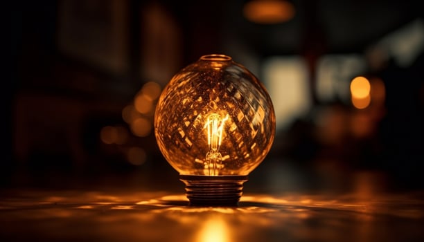 Brightly lit electric lamp glowing with innovation generated by AI photo