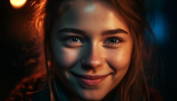 Beautiful young woman with blond hair smiling confidently generated by AI photo
