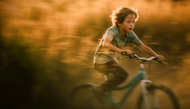 Cute boys cycling in nature, enjoying summer fun generated by AI photo