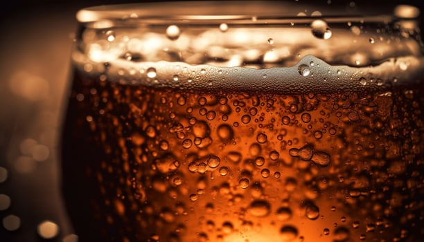 A frothy drink in a gold glass generated by AI photo