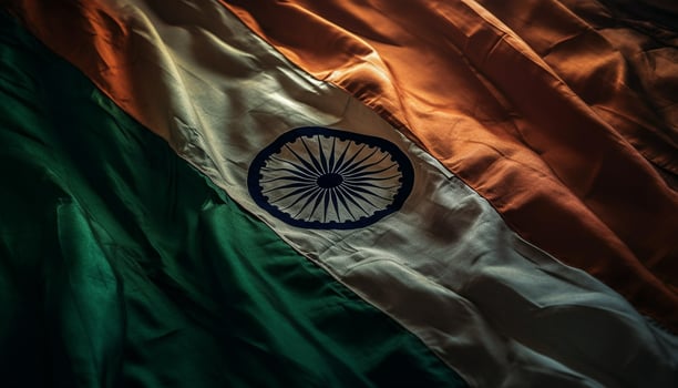 indian flag waving, symbol of freedom and patriotism generated by AI photo
