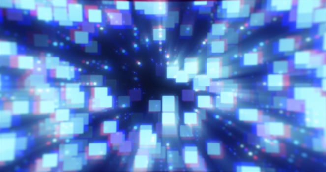 Abstract blue futuristic hi-tech energy particles dots and squares magical bright glowing background photo