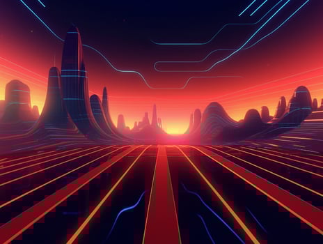 Futuristic city landscape in the 80s style. illustration photo