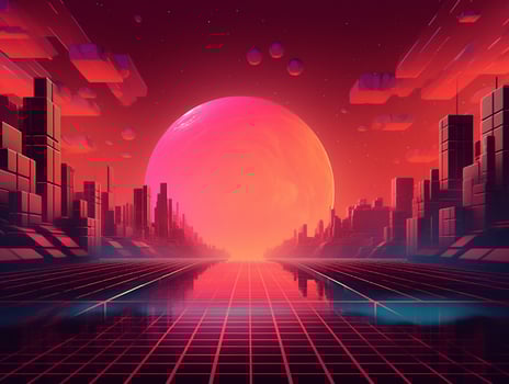 Futuristic city landscape in the 80s style. illustration photo