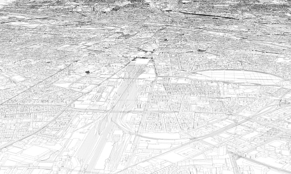 3D illustration of Munich mass buildings photo