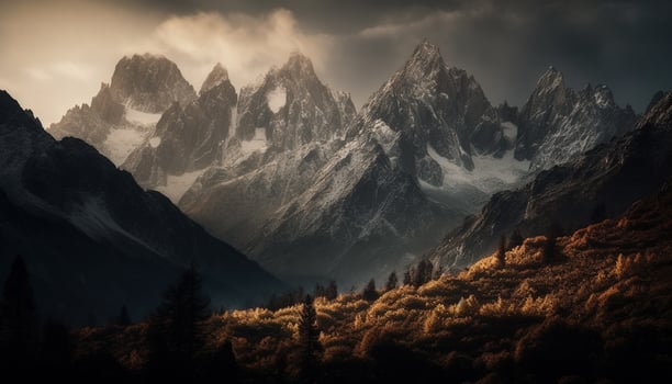 Majestic mountain peak at dusk, a tranquil scene of beauty generated by AI photo