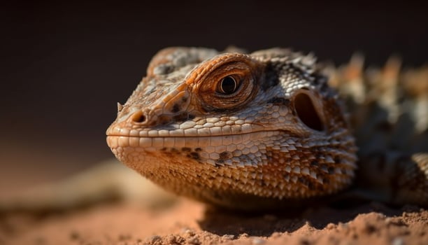 The horned dragon blue scales glisten in the tropical sunlight generated by AI photo