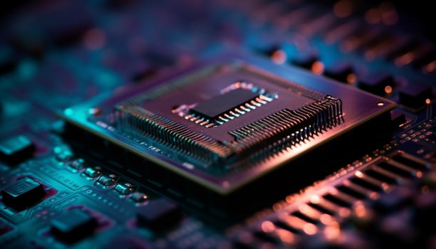 Complexity of computer chip circuit board a futuristic engineering marvel generated by AI photo
