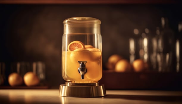 Refreshing citrus cocktail in a dark, modern kitchen at night generated by AI photo