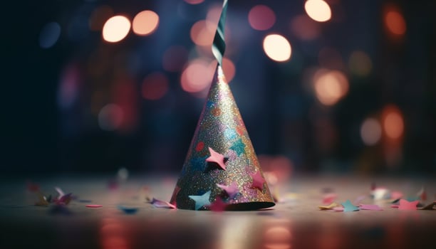 Vibrant celebration of winter joy with colorful decorations and confetti generated by AI photo
