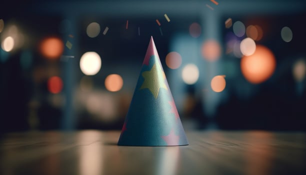 Shiny Christmas lights illuminate the dark, defocused winter backdrop generated by AI photo