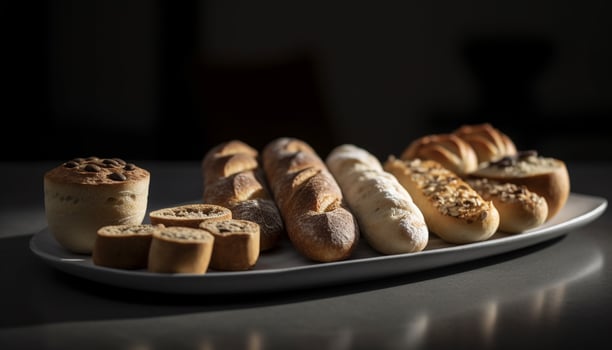 A gourmet dessert plate with sweet baked treats in focus generated by AI photo