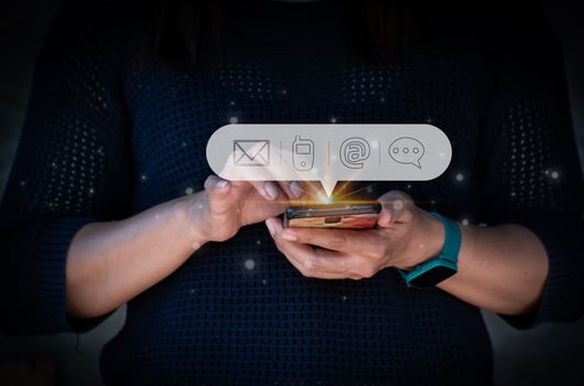 Contact us or Customer support hotline people connect. Businessman using a laptop and touching on virtual screen contact icons email, address, live chat, internet wifi . photo