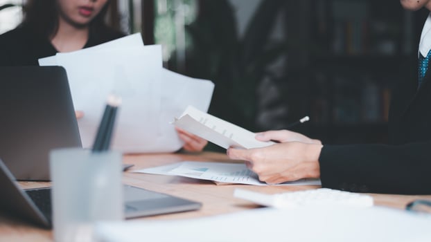 business meeting concept ,Professional team discussing new business projects ,business strategy planning ,Meeting and brainstorming to present a summary of investment information ,Organization photo