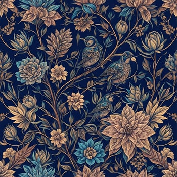 Seamless patterns of flowers and birds. photo