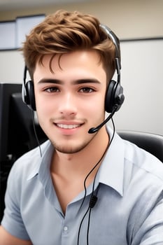 Man call center operator looking at the camera. photo