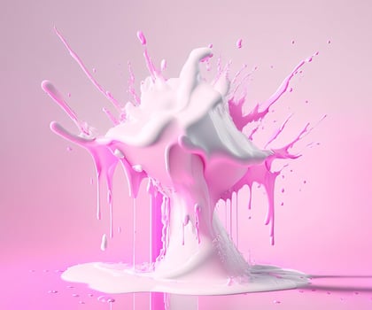 Pink milk splash or yoghurt from glass jar, photo